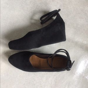Coclico black suede wedge ankle strap slip on shoe
